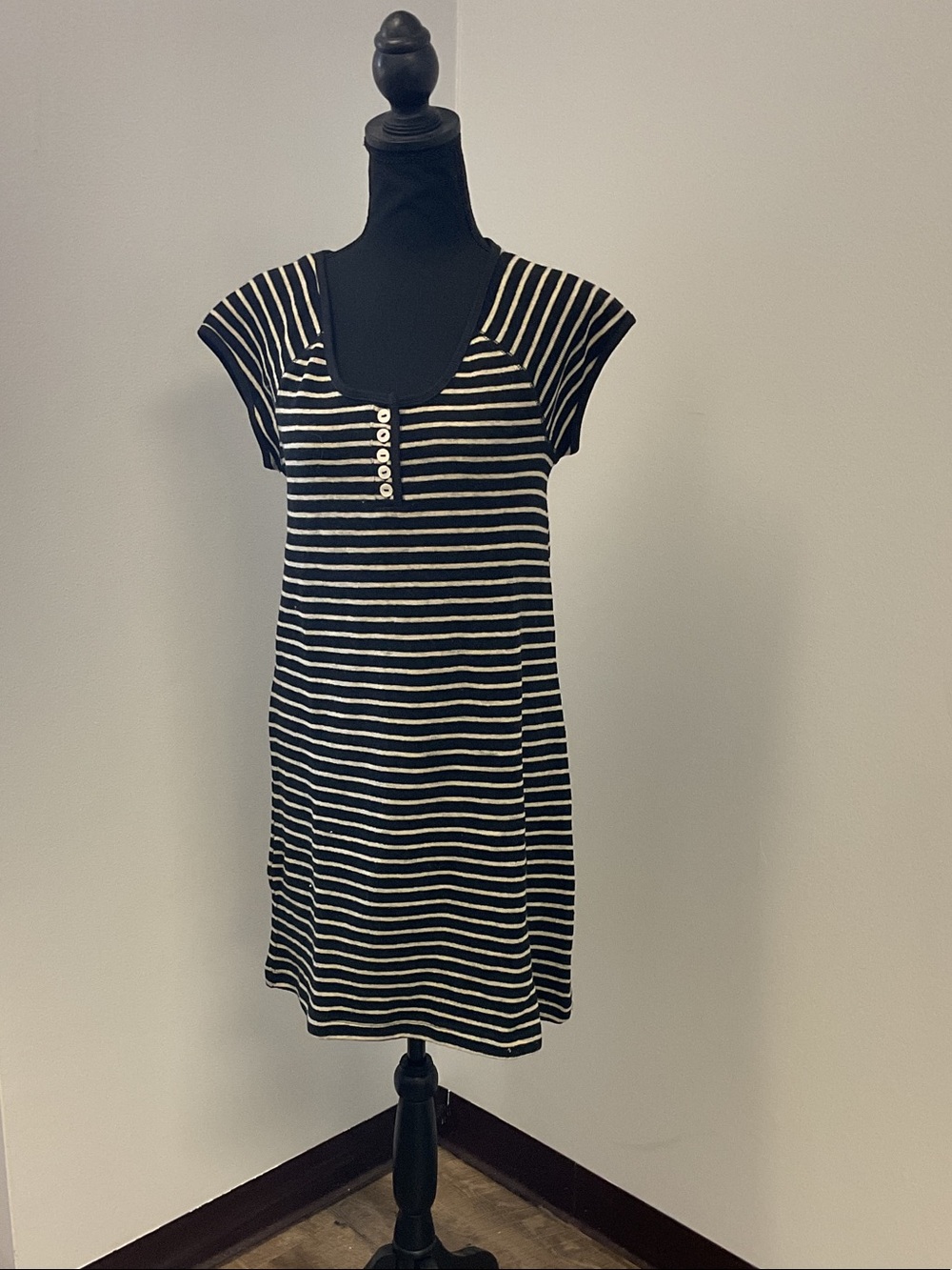 Free People Black and White Striped Scoop Neck Mini Dress
